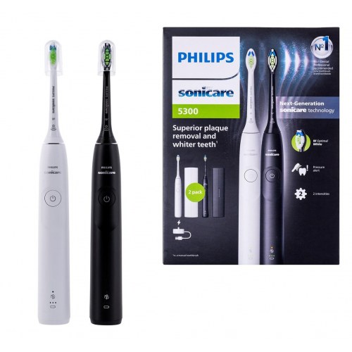 Philips Sonicare 5300 elektrisk tandbørste – 2-pack (hvid/sort)