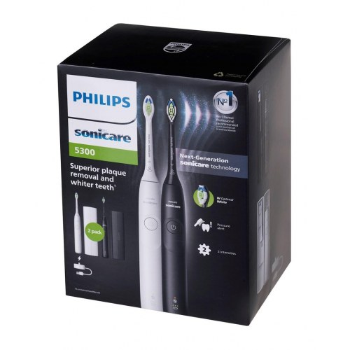 Philips Sonicare 5300 elektrisk tandbørste – 2-pack (hvid/sort)