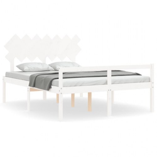 Seniorseng med sengegavl 140 x 200 cm i massivt fyrretræ - hvid