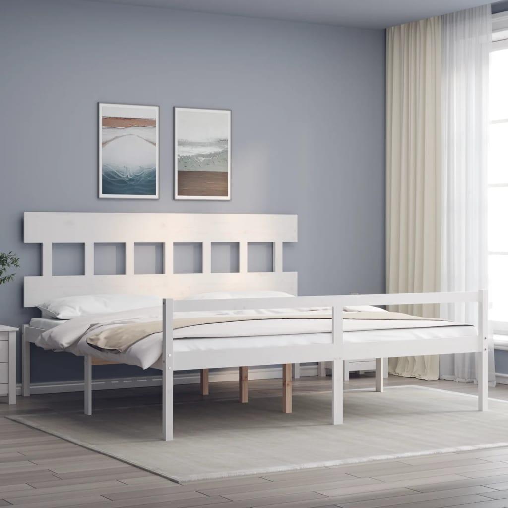 Seniorseng med sengegavl 200x200 cm massivt træ hvid