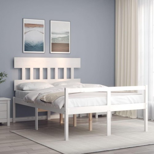 Seniorseng med sengegavl i massivt fyrretræ 120 x 190 cm - hvid