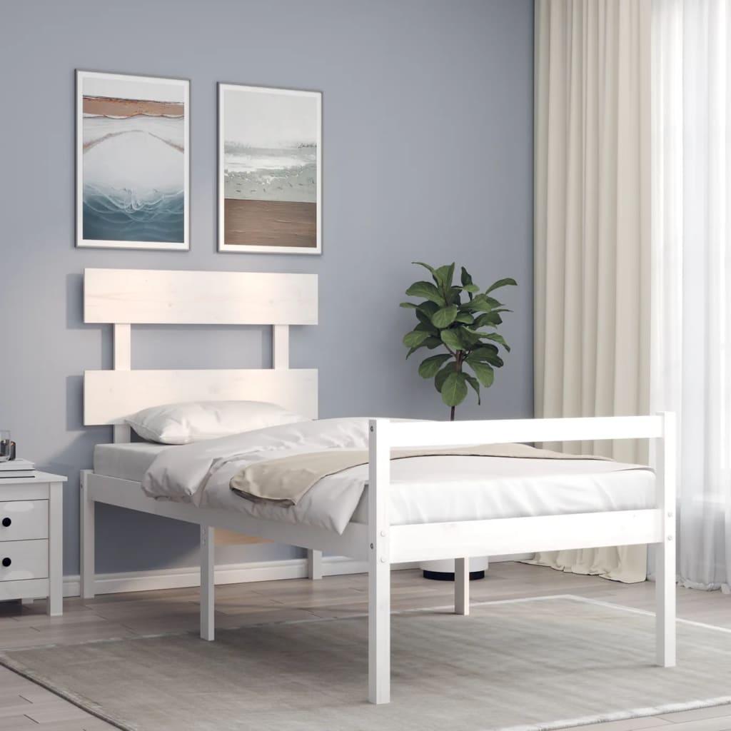 Seniorseng med sengegavl 90x200 cm massivt træ hvid