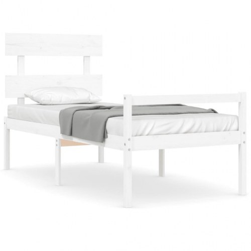 Seniorseng med sengegavl 90x200 cm massivt træ hvid