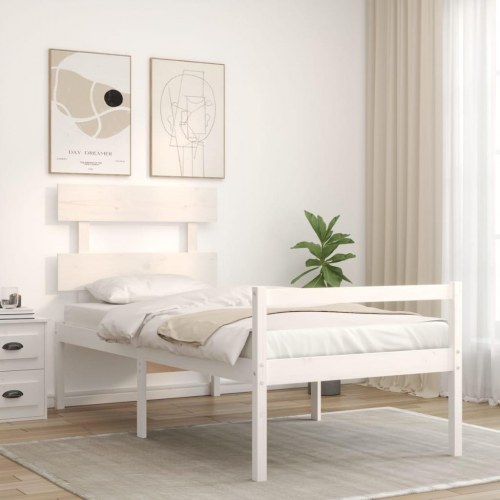 Seniorseng med sengegavl 90x200 cm massivt træ hvid