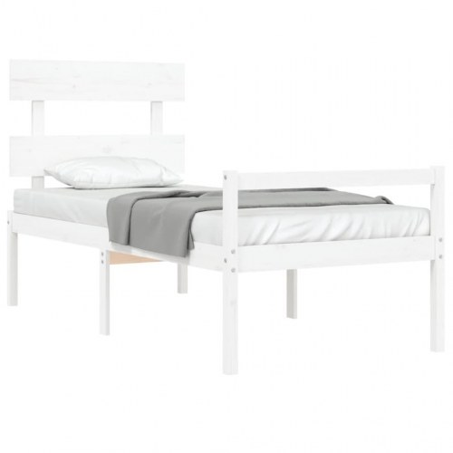 Seniorseng med sengegavl 90x200 cm massivt træ hvid