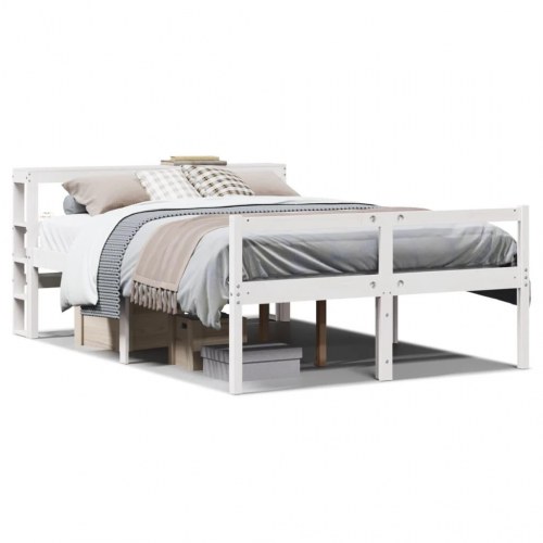 Seniorseng med sengegavl 140x200 cm - massivt fyrretræ, hvid