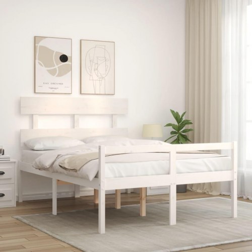 Seniorseng i massivt fyrretræ med sengegavl - hvid, 120 x 190 cm