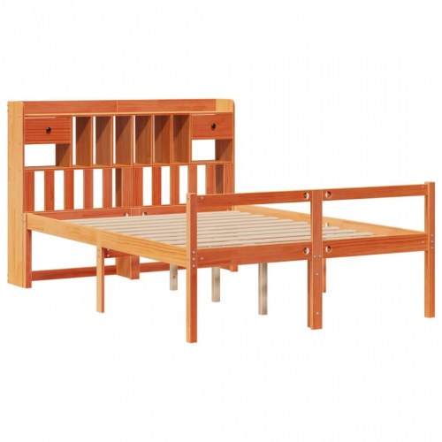 Seng med reol uden madras 140x200 cm - massivt fyrretræ, gyldenbrun
