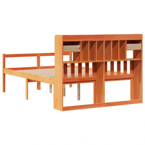 Seng med reol uden madras 140x190cm massivt fyrretræ gyldenbrun