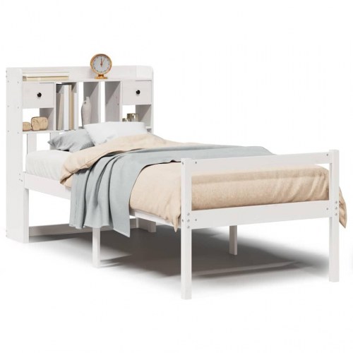 Seng med reol uden madras 90x200 cm massivt fyrretræ hvid