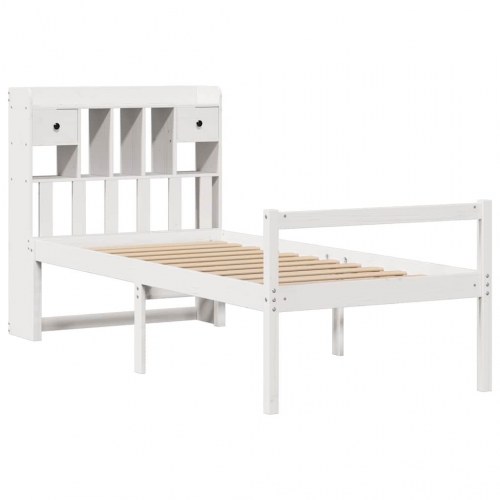 Seng med reol uden madras 90x200 cm massivt fyrretræ hvid