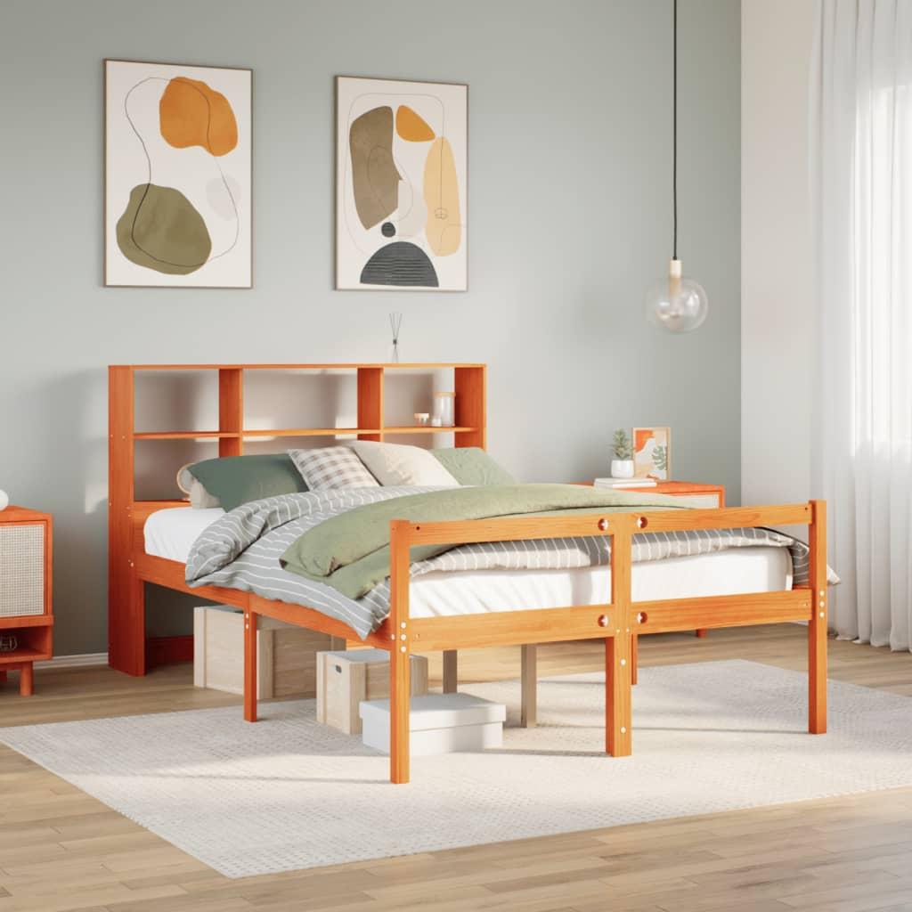 Seng med reol uden madras 140x200 cm massivt træ gyldenbrun