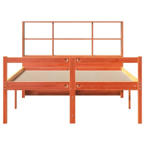 Seng med reol 140x190 cm i massivt fyrretræ - gyldenbrun