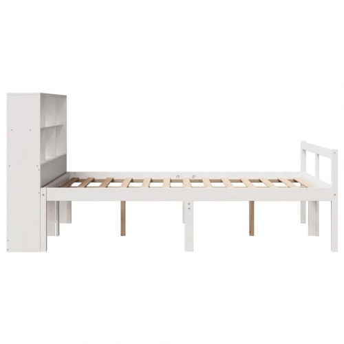 Seng med reol 140x200 cm - massivt fyrretræ, hvid
