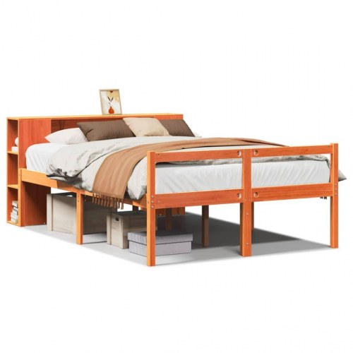 Seng med reol 140x190 cm i massivt fyr, gyldenbrun