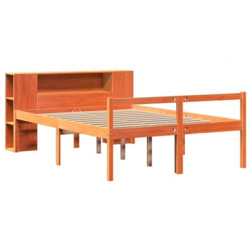 Seng med reol 140x190 cm i massivt fyr, gyldenbrun