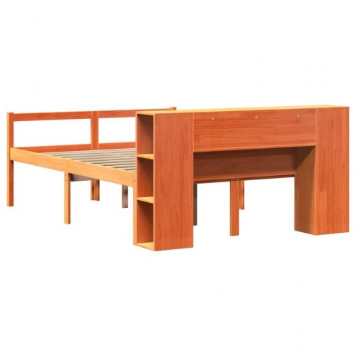Seng med reol 140x190 cm i massivt fyr, gyldenbrun