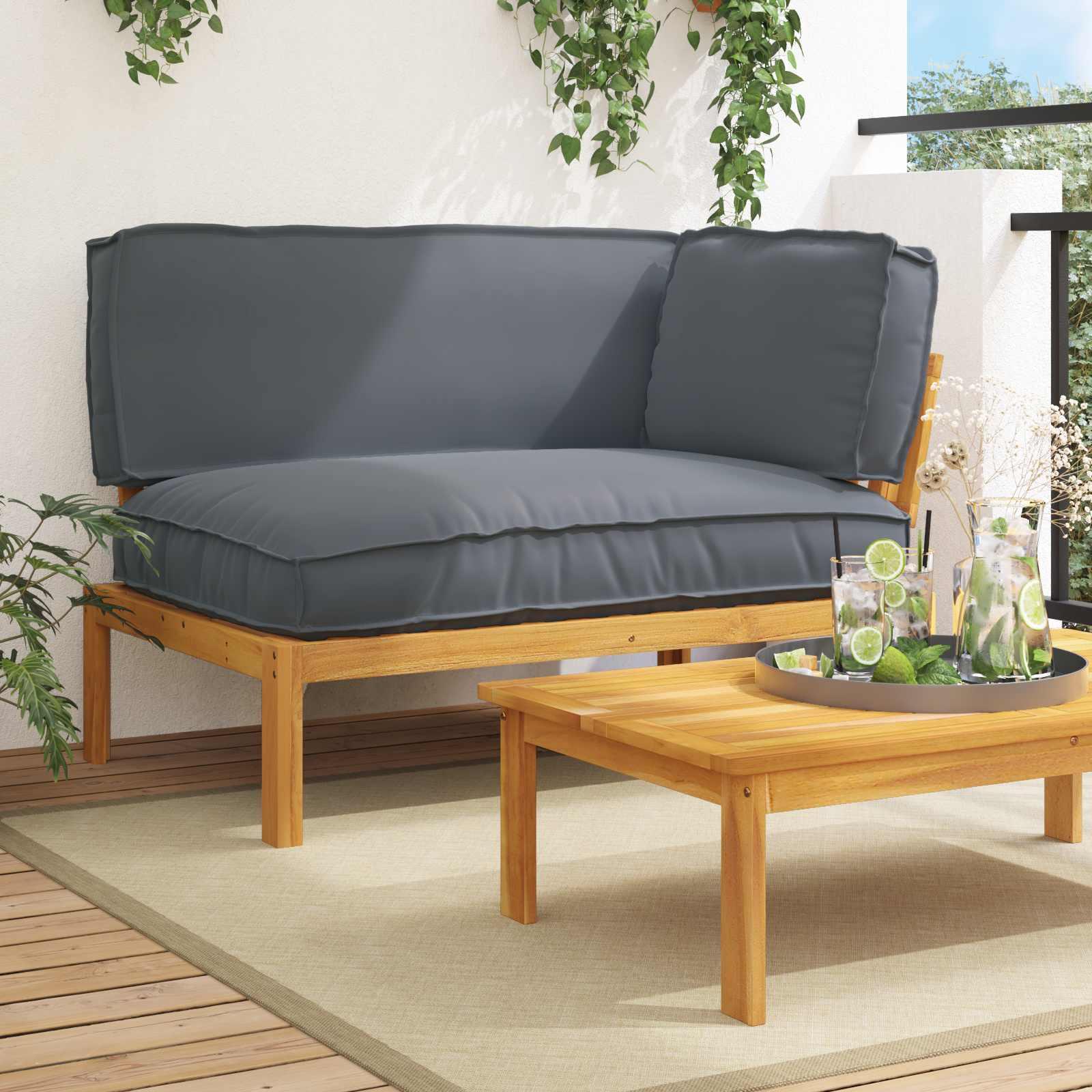 Sofasæt med puder - antracit, massivt akacietræ, 133 × 92 × 69 cm