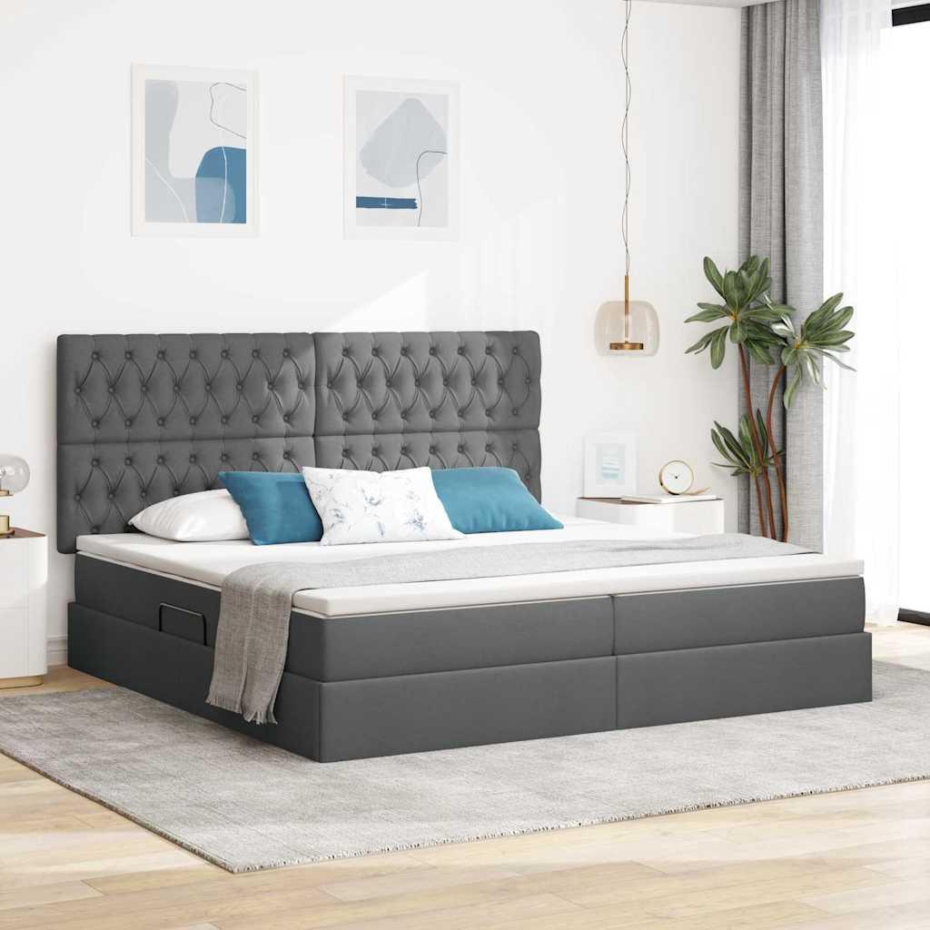 Seng med opbevaring og madras Mørkegrå 200 x 200 cm Polyester