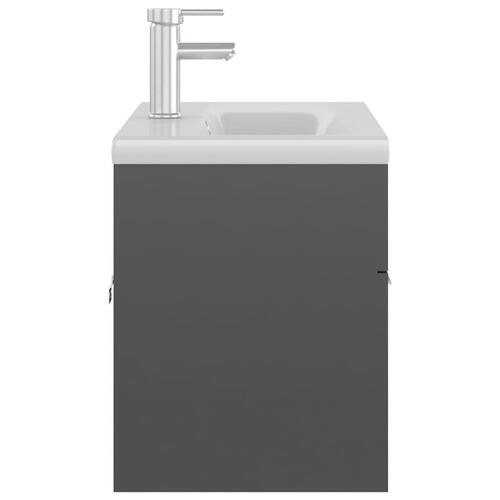 Vaskeskab med indbygget håndvask konstrueret træ grå højglans