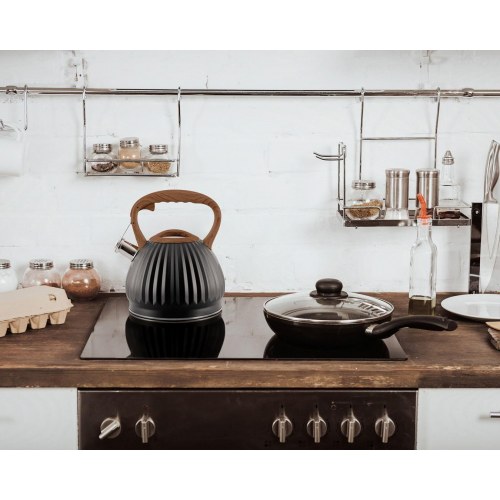 PROMIS FABIO fløjte-kedel 3,0 l – sort med trægreb