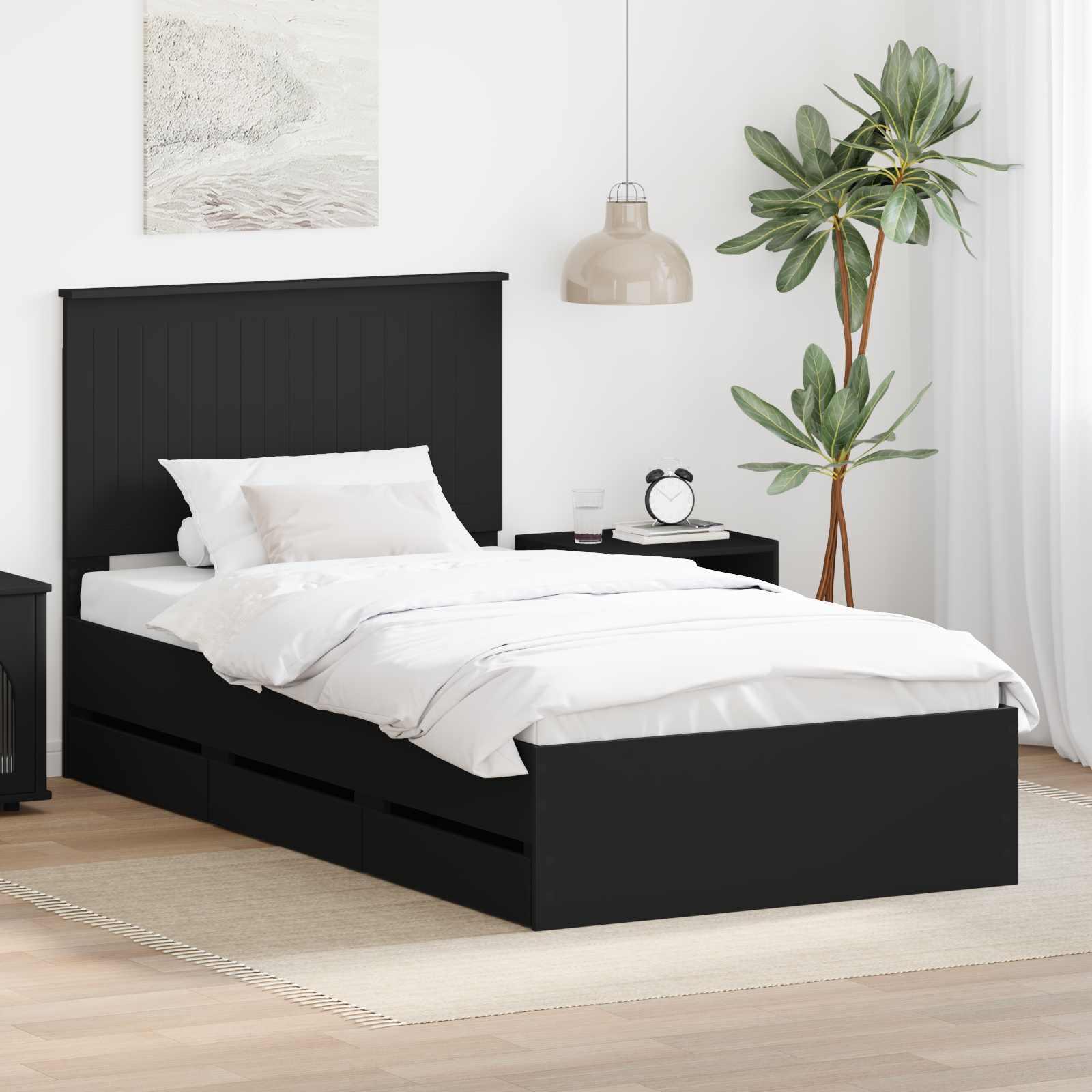 Sengestel med skuffe Sort 100 x 200 cm Ingeniørtræ