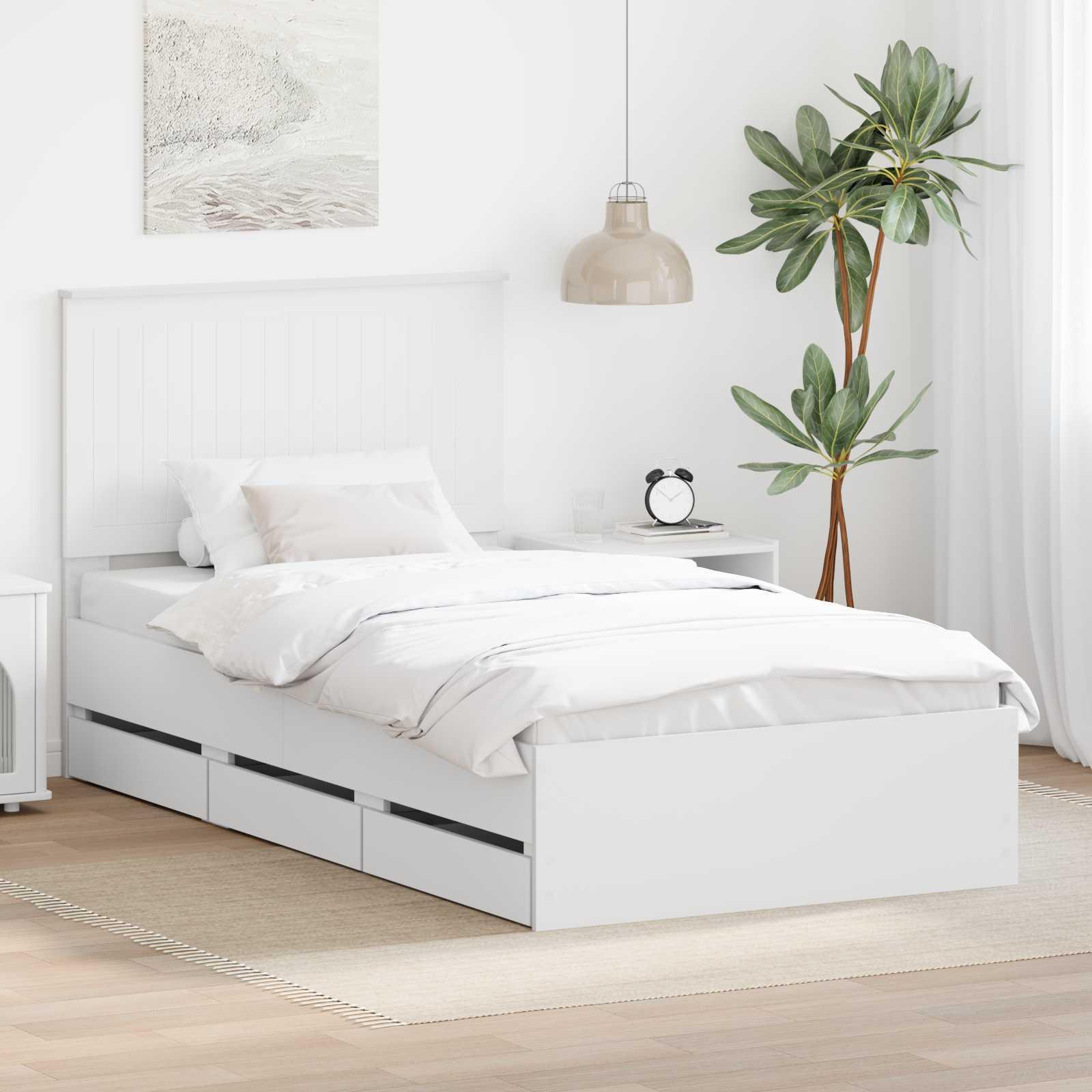 Sengestel med skuffe Hvid 100 x 200 cm Ingeniørtræ