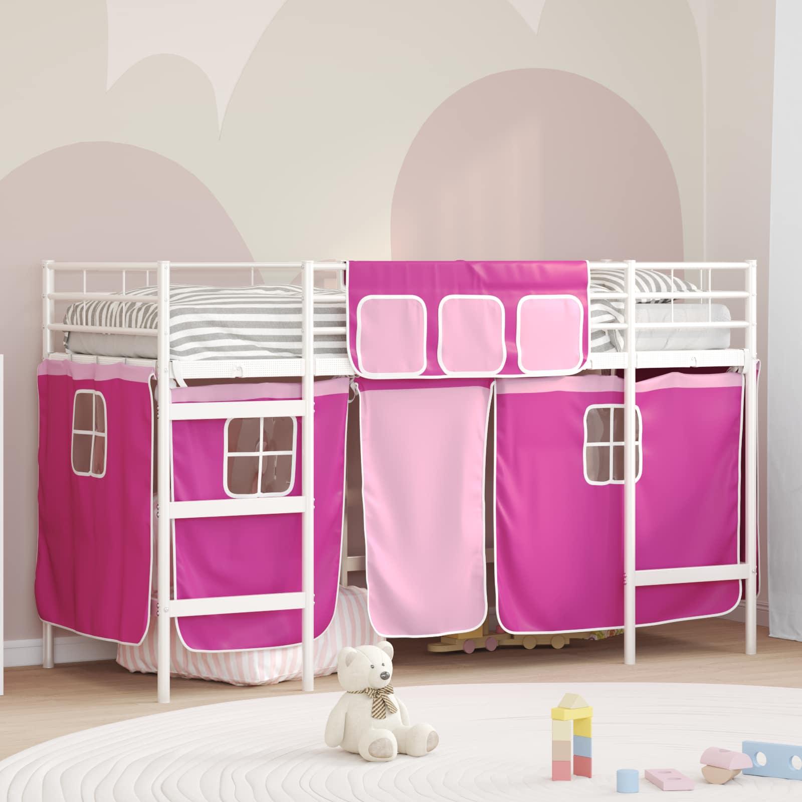 Kids'loftseng med gardiner Hvid og lyserød 100 x 190 cm