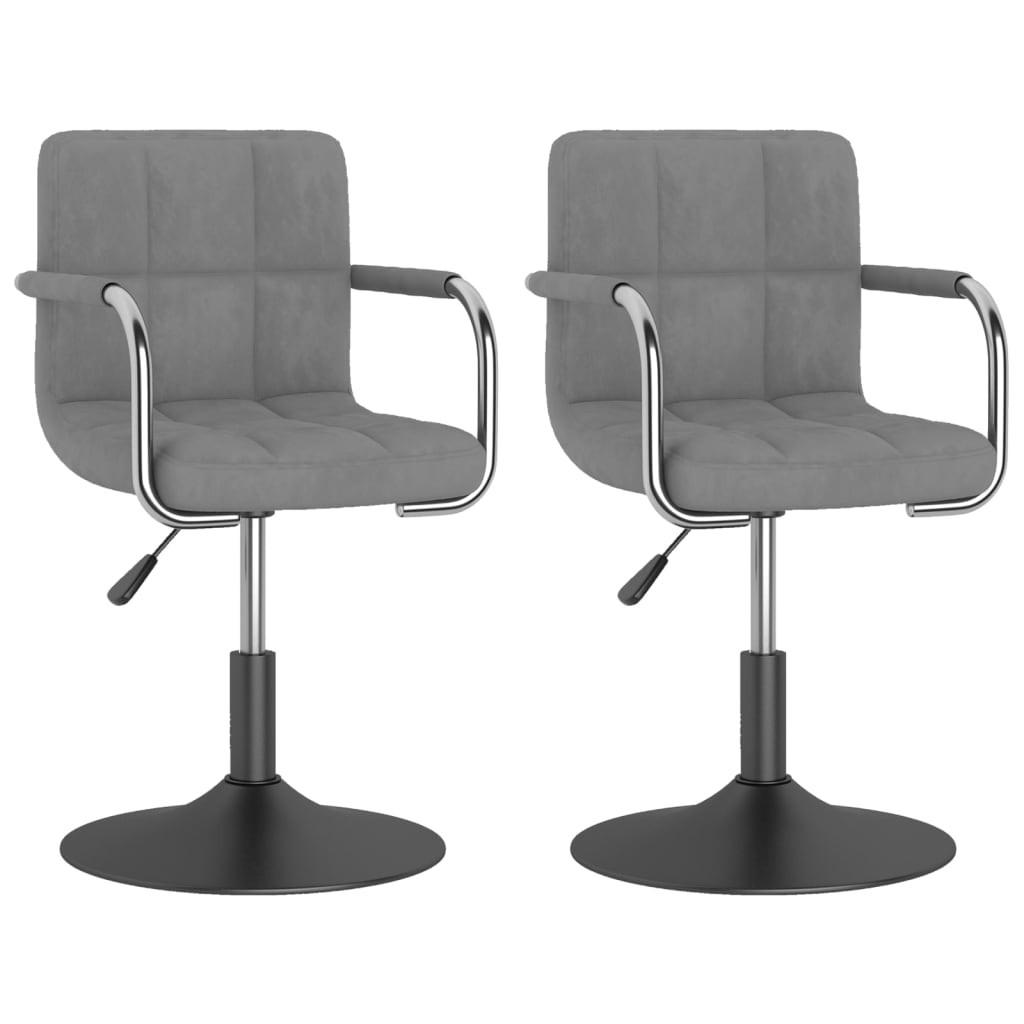 Drejelige spisebordsstole 2 stk. fløjl lysegrå billede