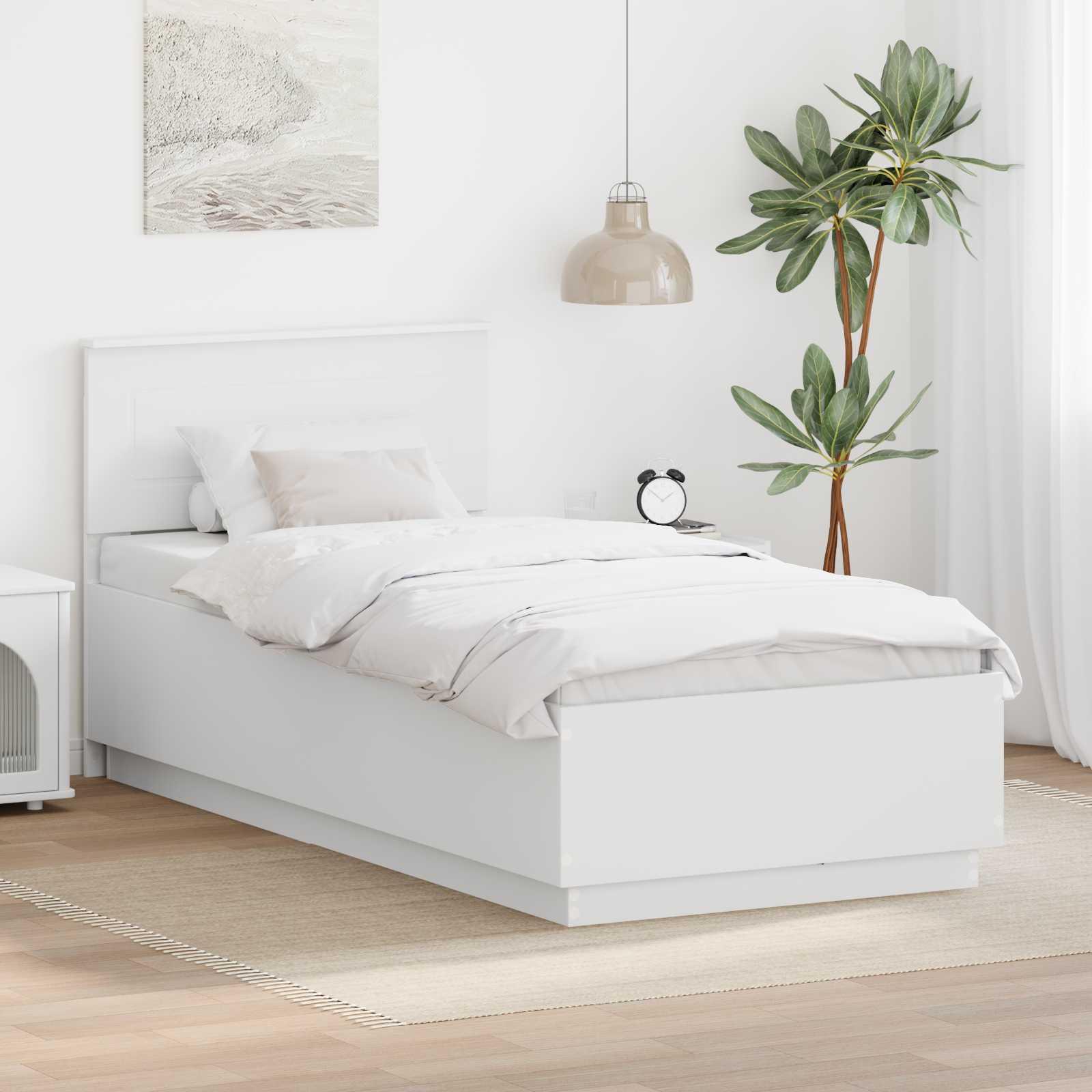 Sengestel med LED -strimmellys Hvid 70 x 190 cm Konstrueret træ