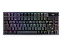 ASUS ROG Azoth - mekanisk 75 % gamingtastatur med per‑tast RGB, trådløs/USB, OLED - metalgrå billede