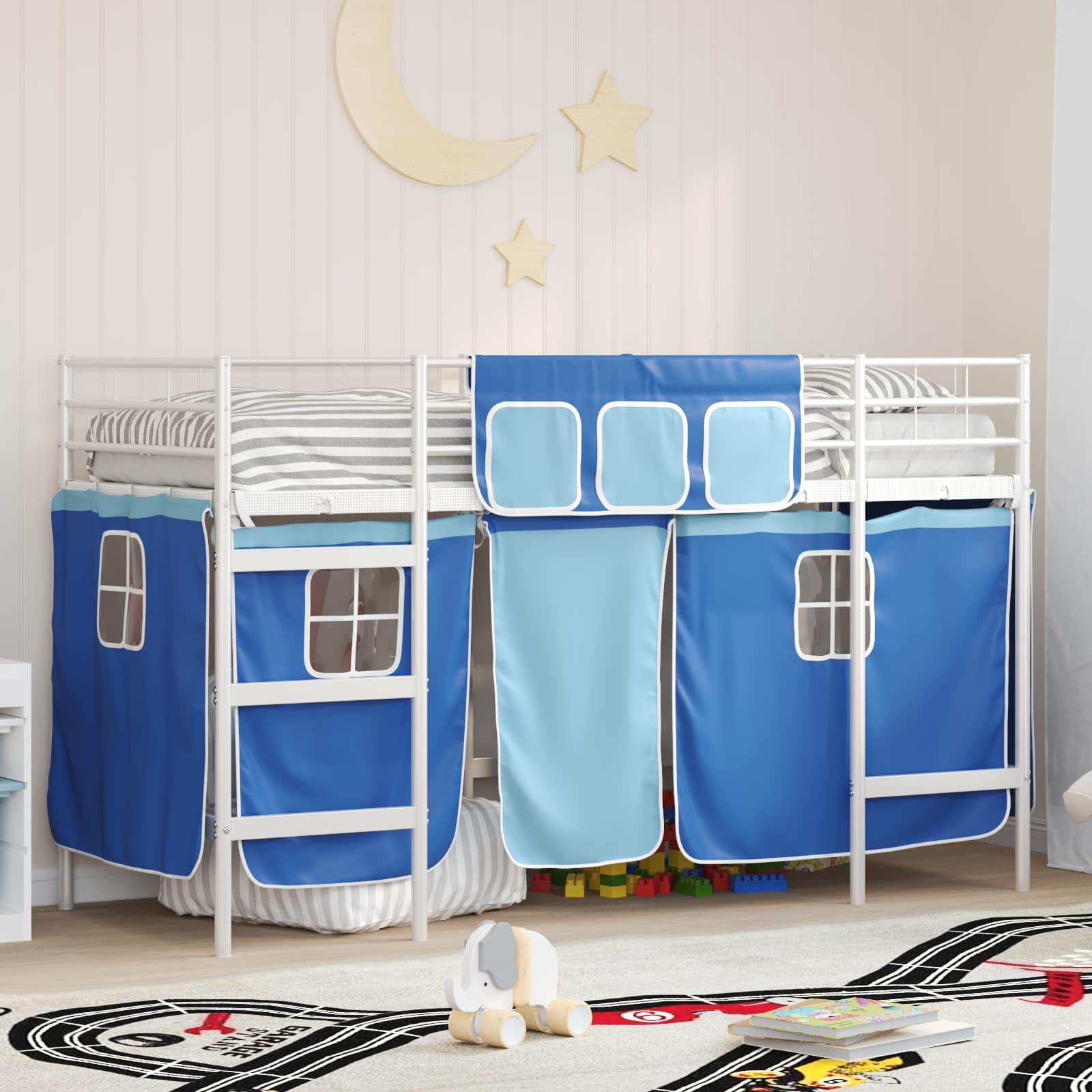 Kids'loftseng med gardiner Hvid og Blå 90 x 190 cm