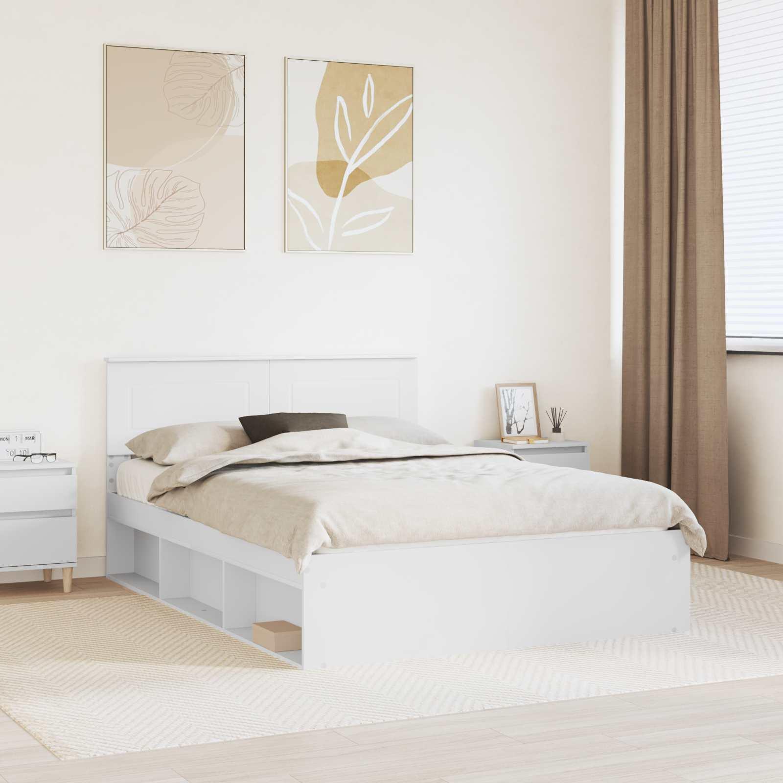Sengestel med hovedgærde Hvid 160 x 200 cm Konstrueret træ