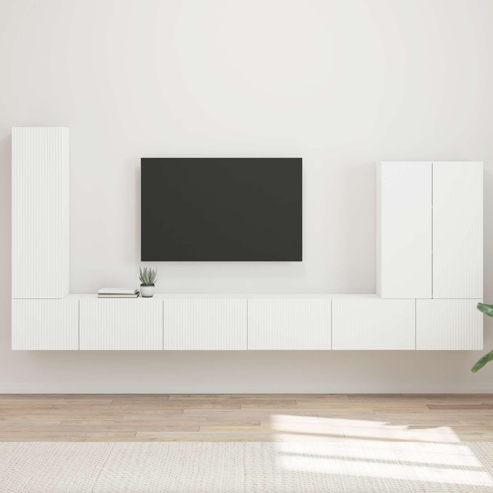 TV vægskab sæt 6 stk. hvid til stue og TV-opbevaring