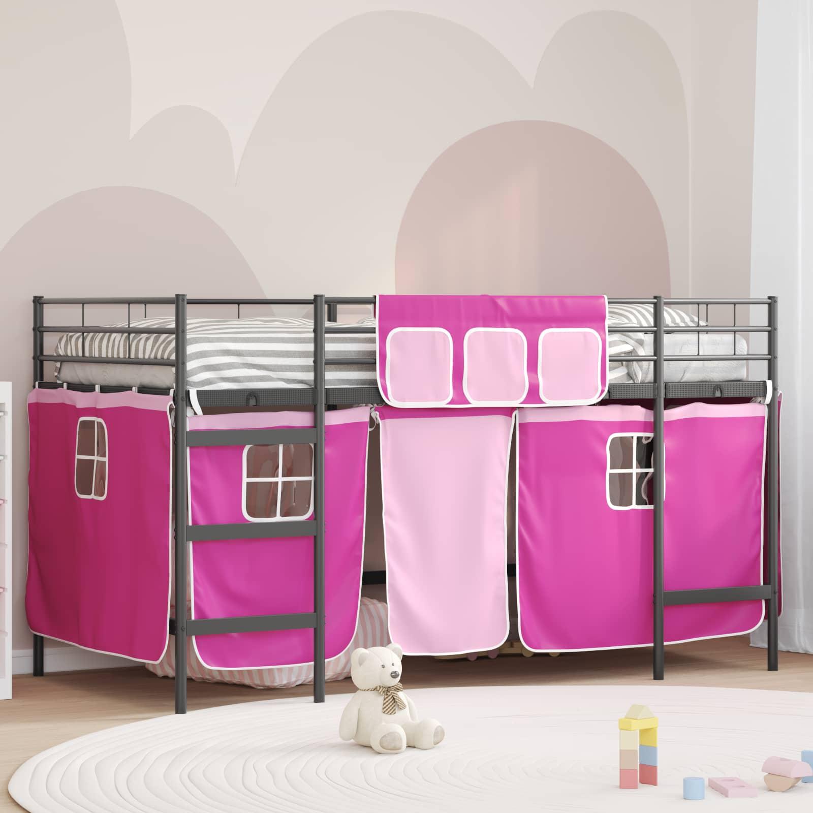 Kids'loftseng med gardiner Sort og Lyserød 90 x 201 cm
