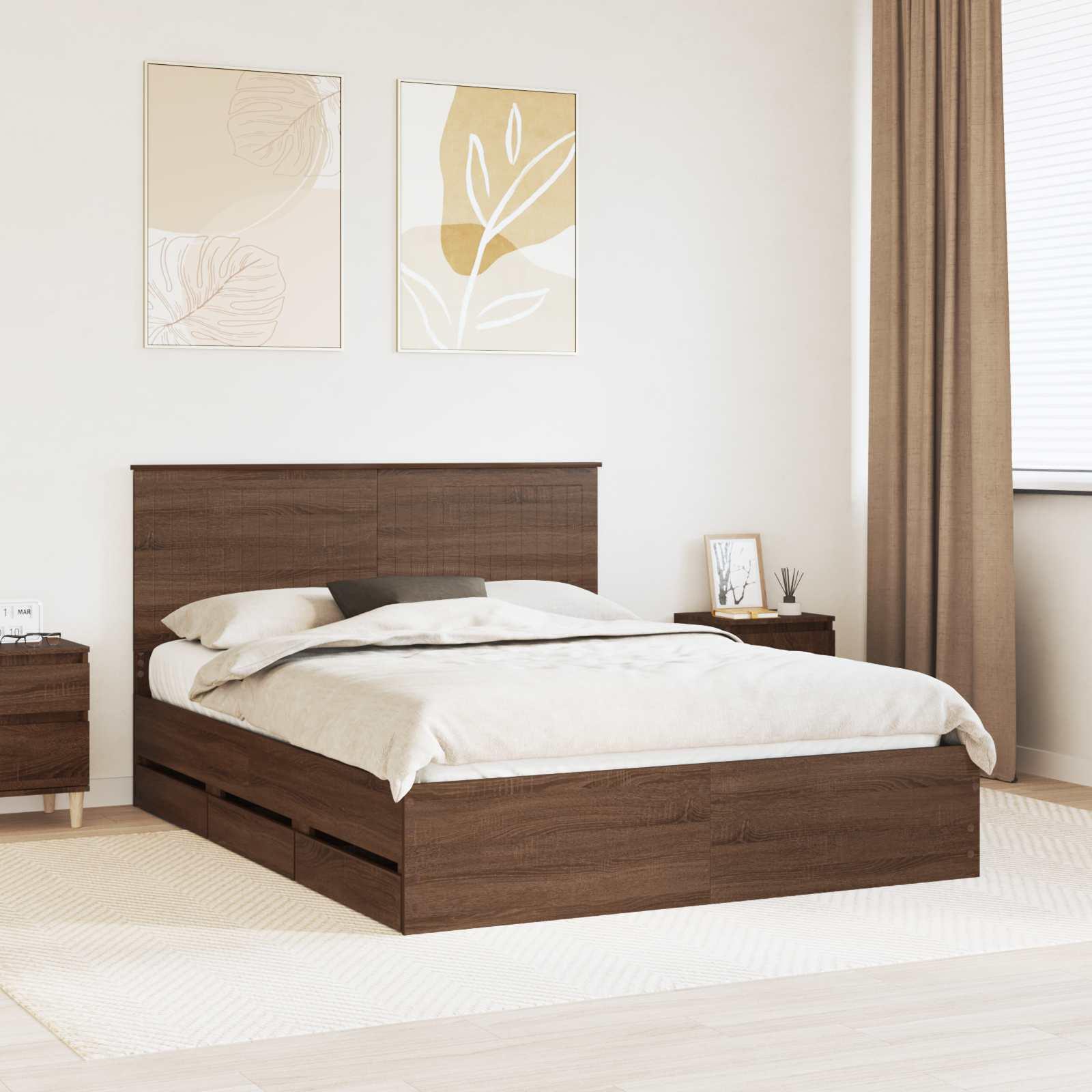 Sengestel med skuffe Brun eg 150 x 200 cm Ingeniørtræ