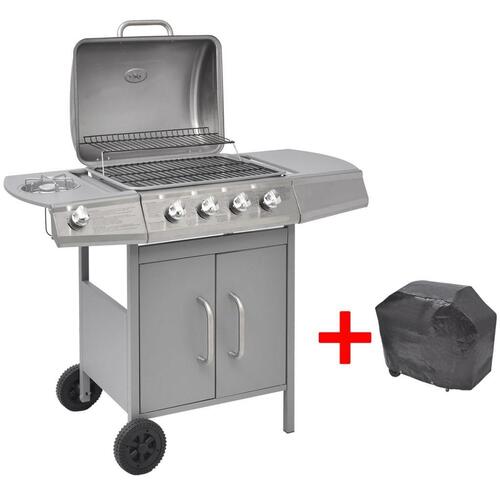 Gasgrill 4 + 1 grillzoner sølvfarvet