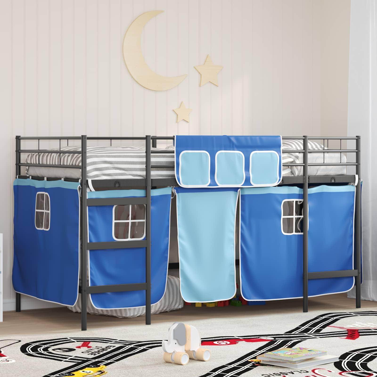 Kids'loftseng med gardiner Sort og Blå 80 x 201 cm
