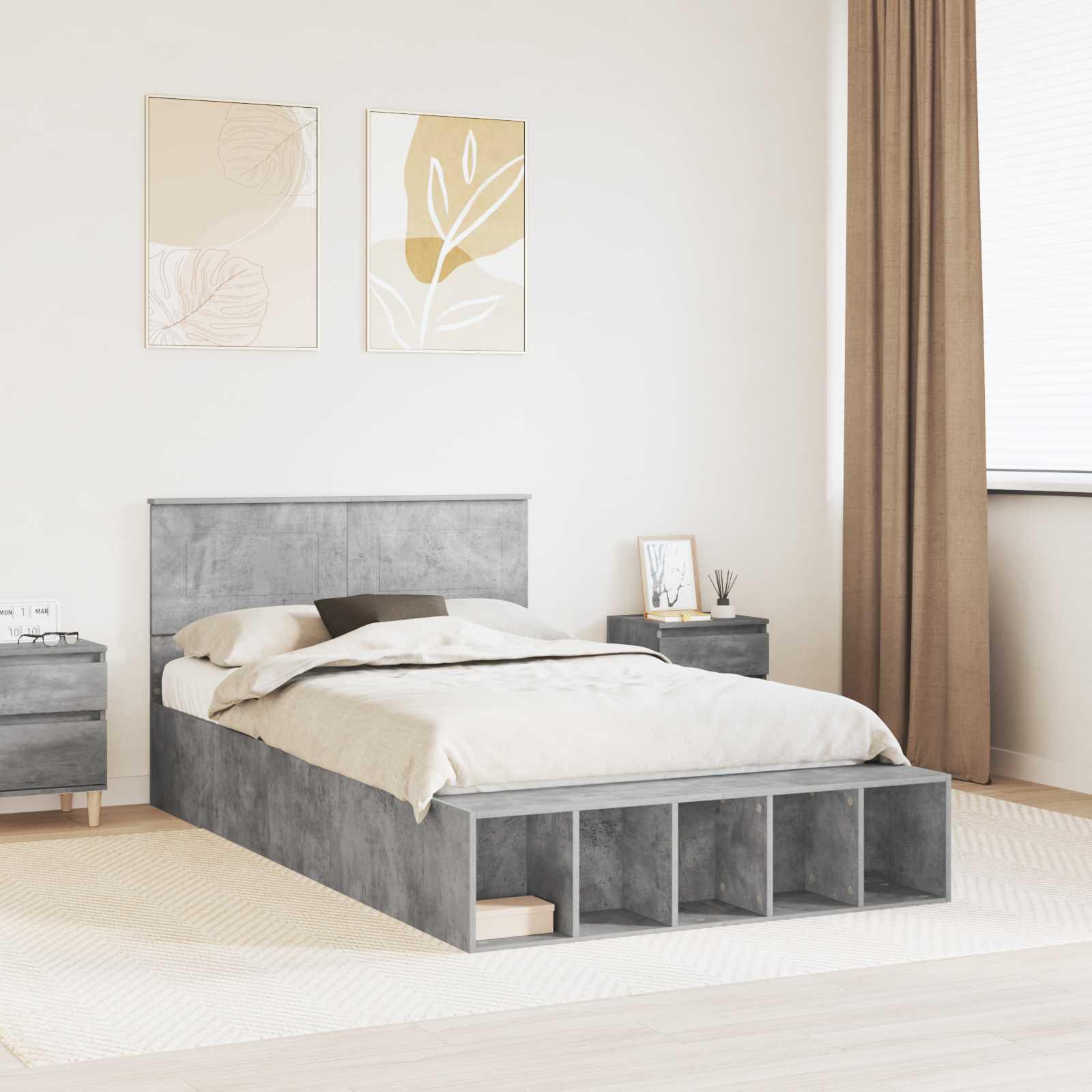 Sengestel med hylde Beton Grå 135 x 190 cm Konstrueret træ