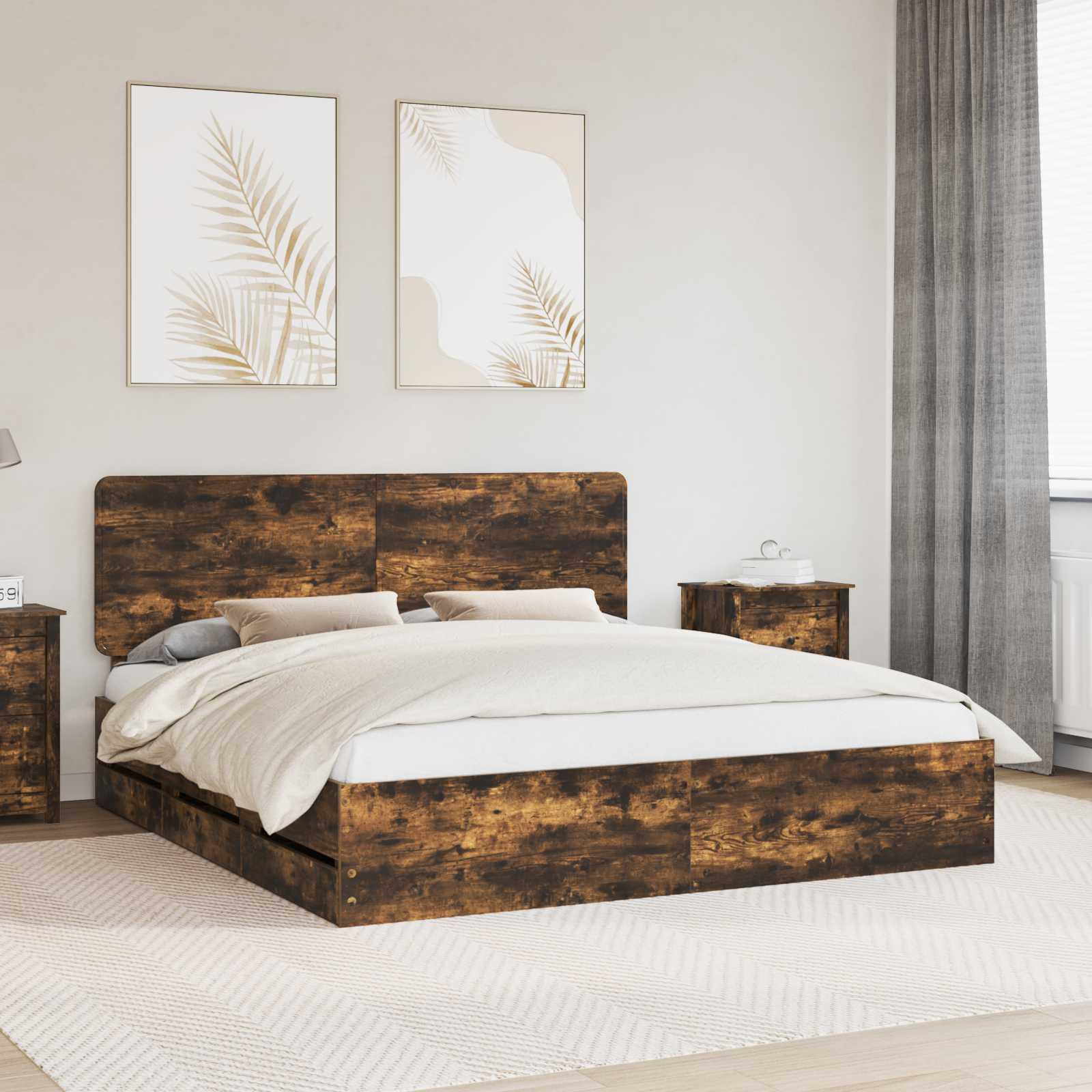 Sengestel med skuffe Røget eg 180 x 200 cm Ingeniørtræ