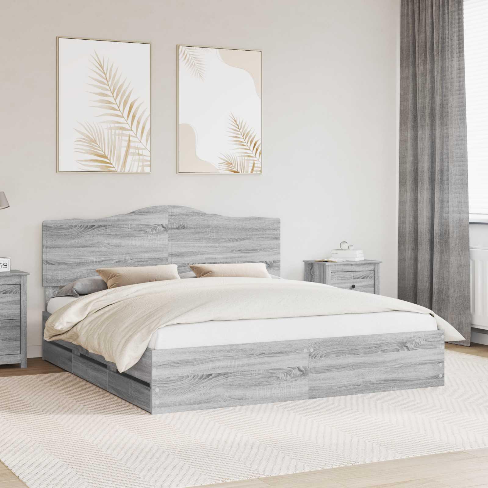 Sengestel Med Skuffe Ingeniørtræ - Grå sonoma-eg / 180 x 200 cm