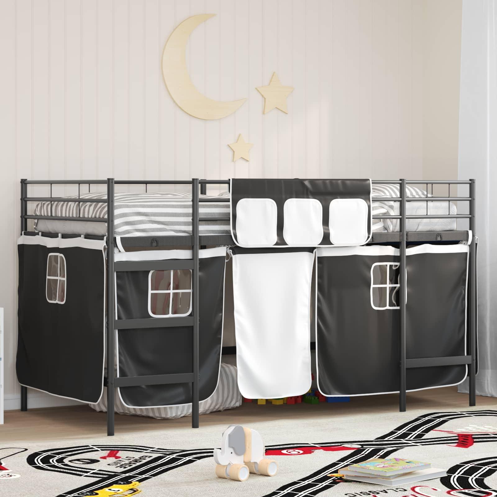 Kids'loftseng med gardiner Sort 90 x 201 cm