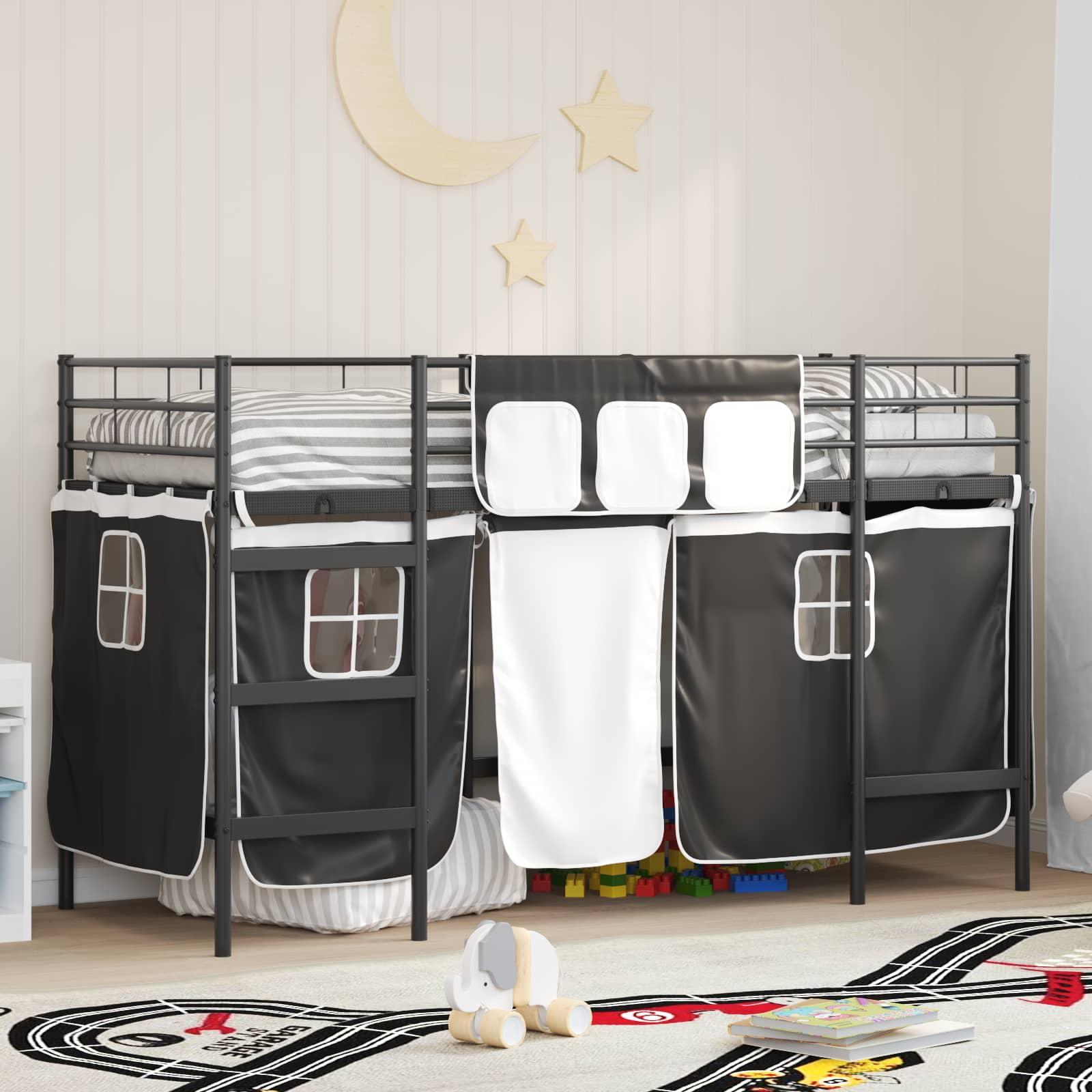 Kids'loftseng med gardiner Sort 90 x 190 cm