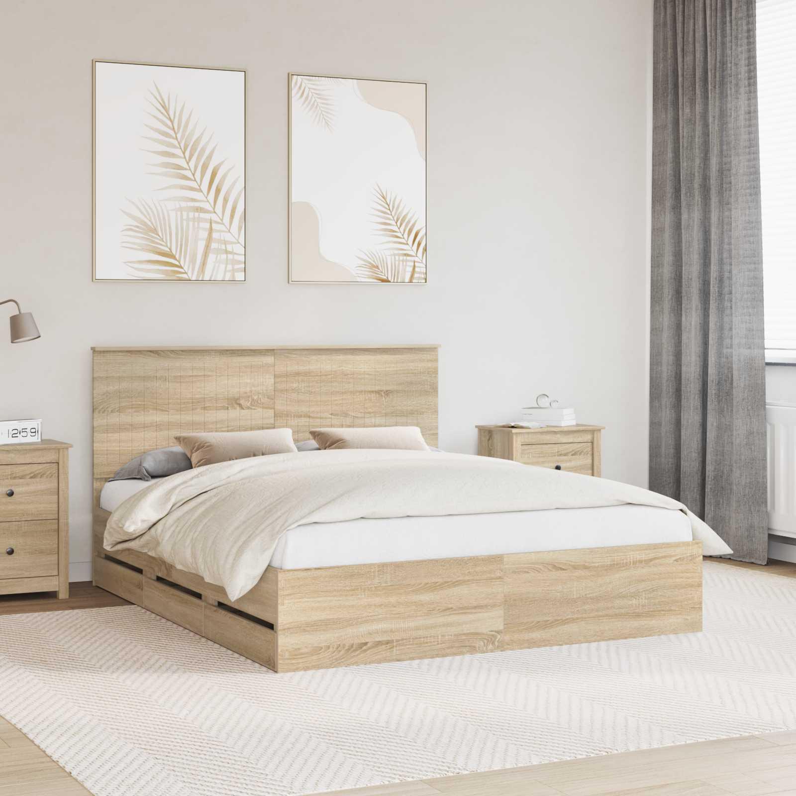 Sengestel med skuffer i Sonoma eg 160 x 200 cm - konstrueret træ