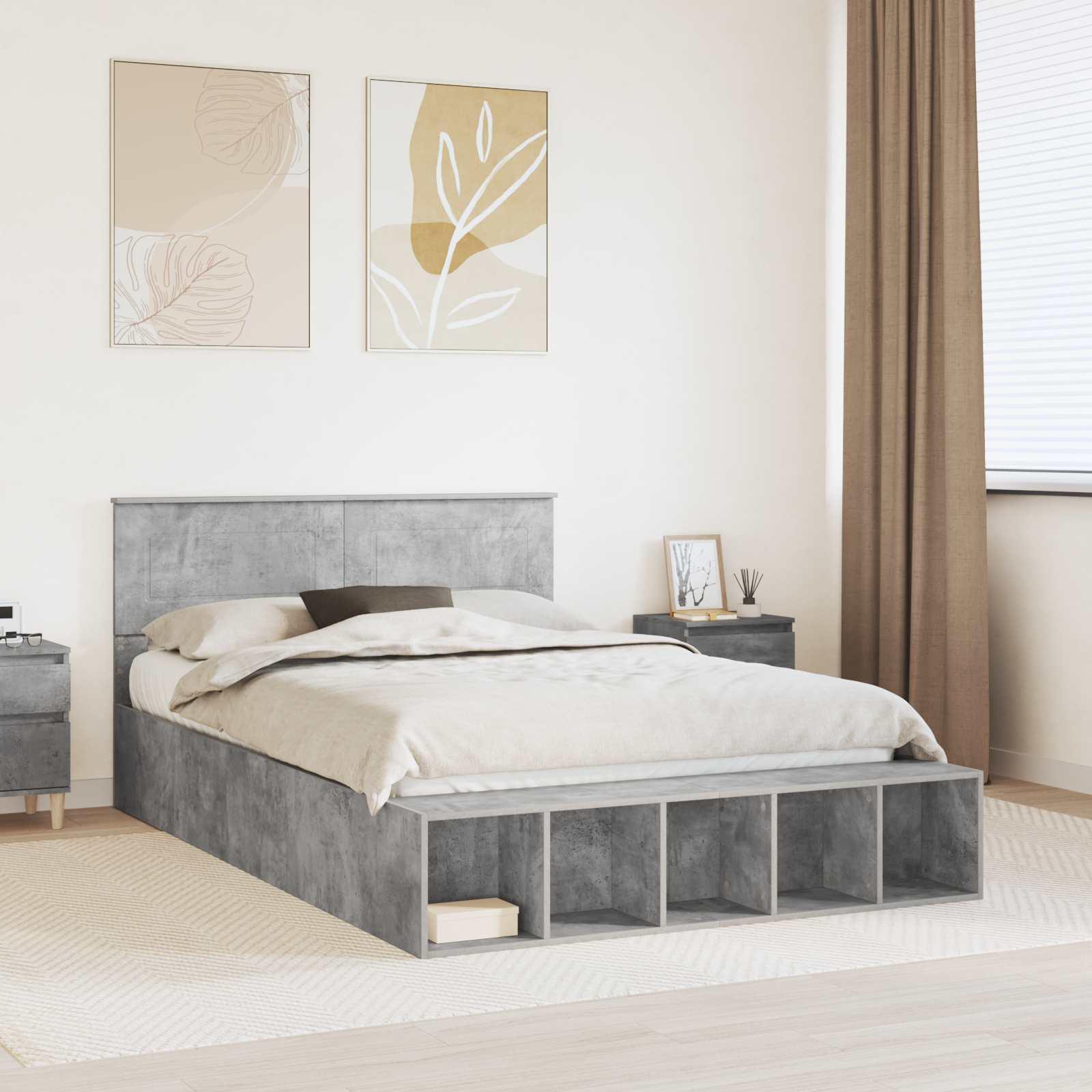 Sengestel med hylde Beton Grå 140 x 190 cm Konstrueret træ