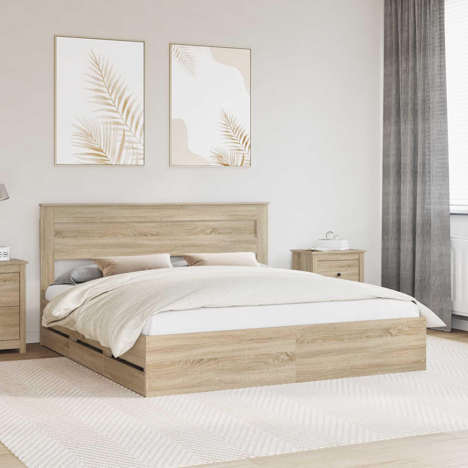Sengestel med skuffe Sonoma eg 200 x 200 cm Ingeniørtræ