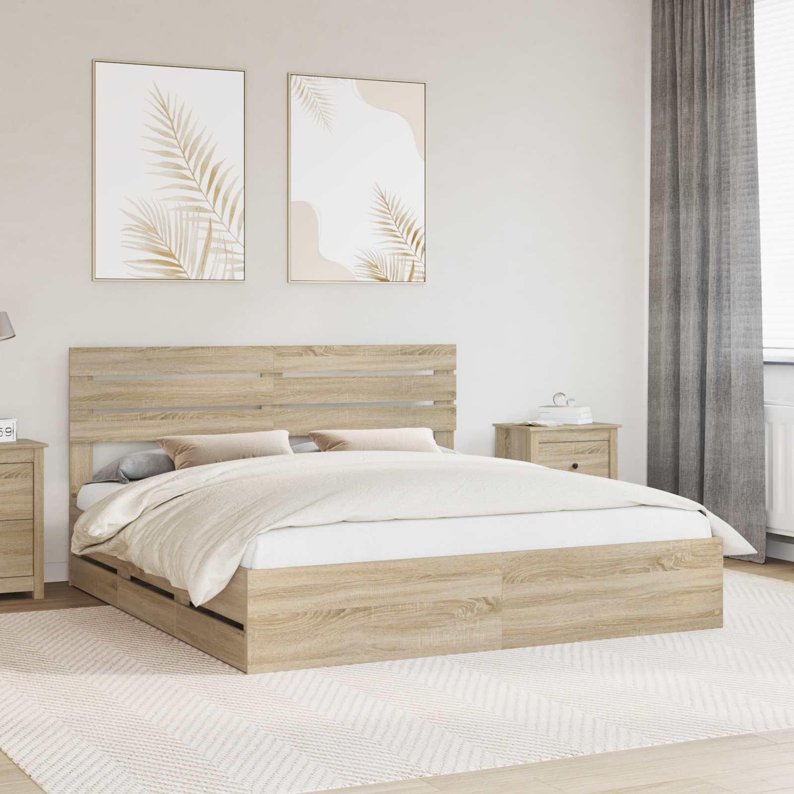 Sengestel med skuffe Sonoma eg 200 x 200 cm Ingeniørtræ