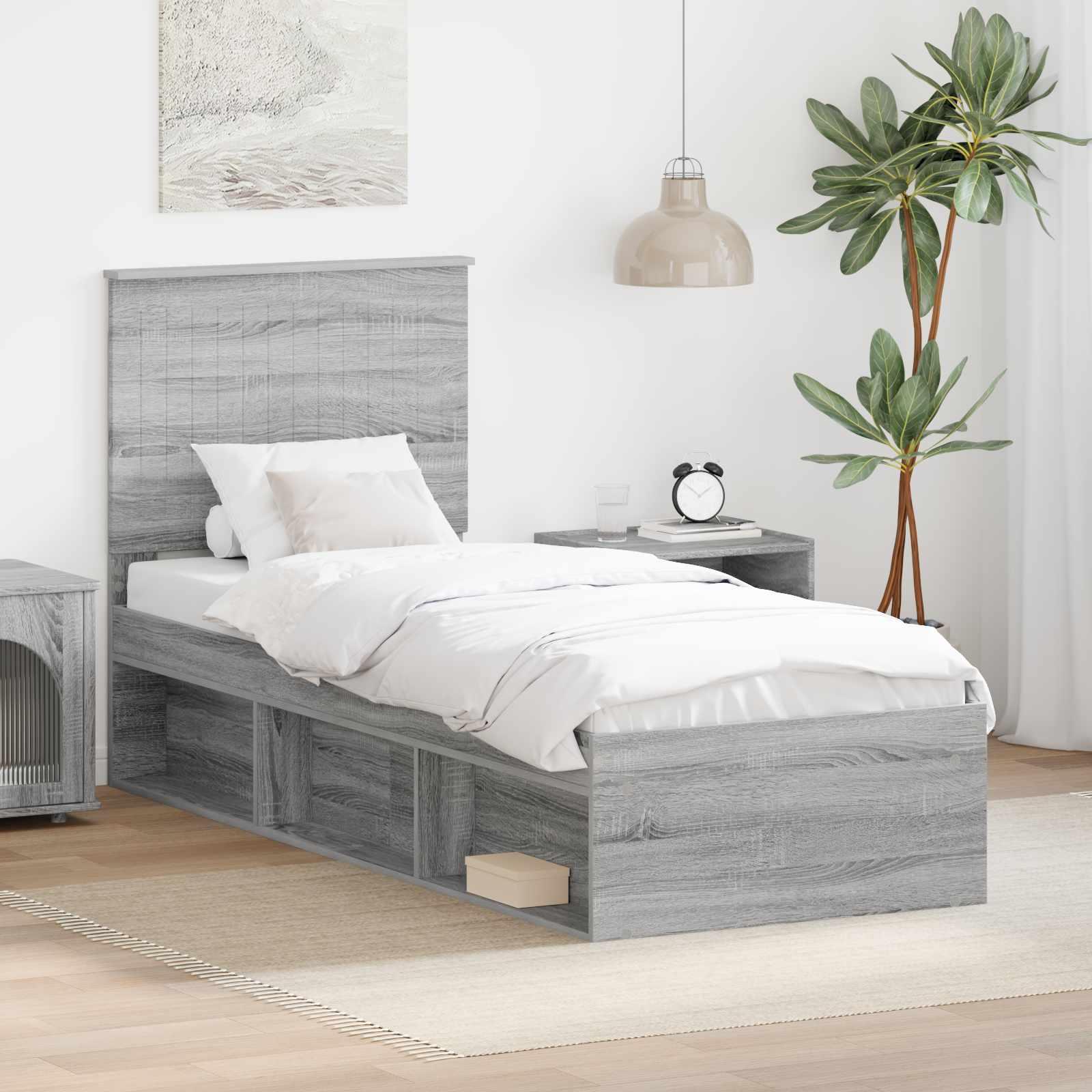Sengestel med hovedgærde Grå Sonoma 75 x 190 cm Massiv fyrretræ