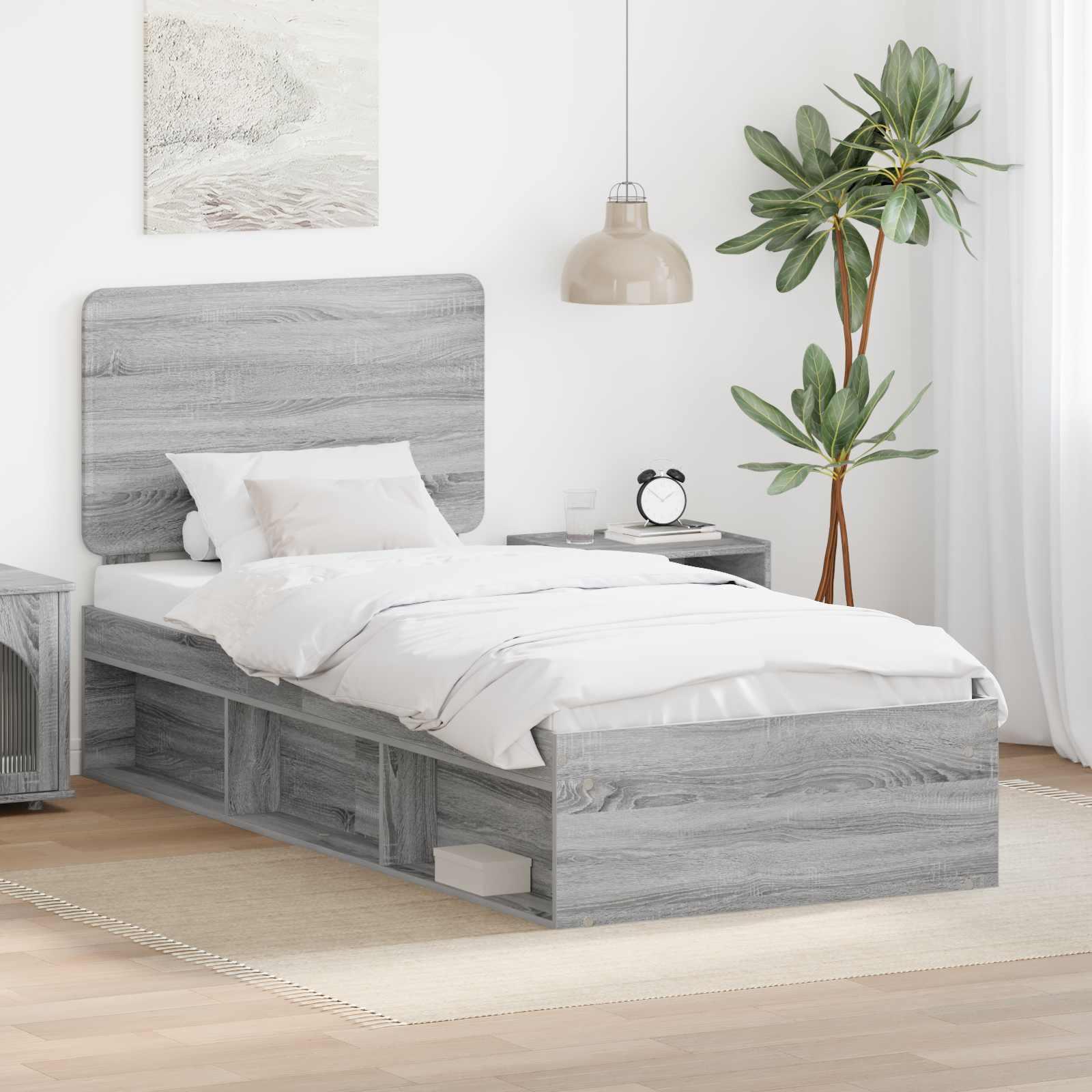 Sengestel med hovedgærde Grå Sonoma 90 x 200 cm Massiv fyrretræ