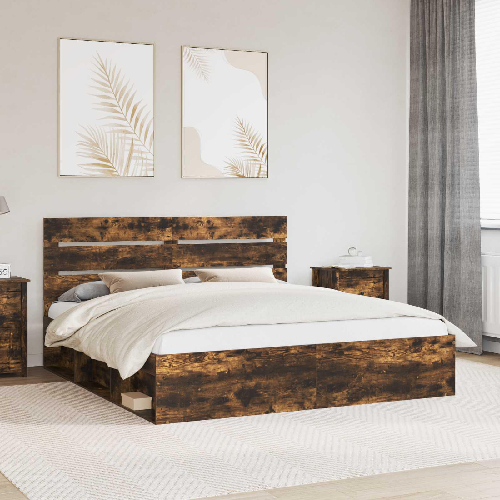 Sengestel med hovedgærde Røget eg 180 x 200 cm Massiv fyrretræ